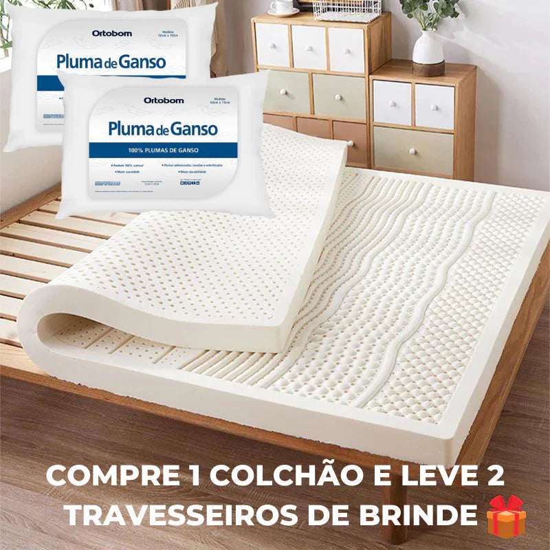 Colchão Pillow Top Látex Ortopédico + 2 Travesseiros de Brinde
