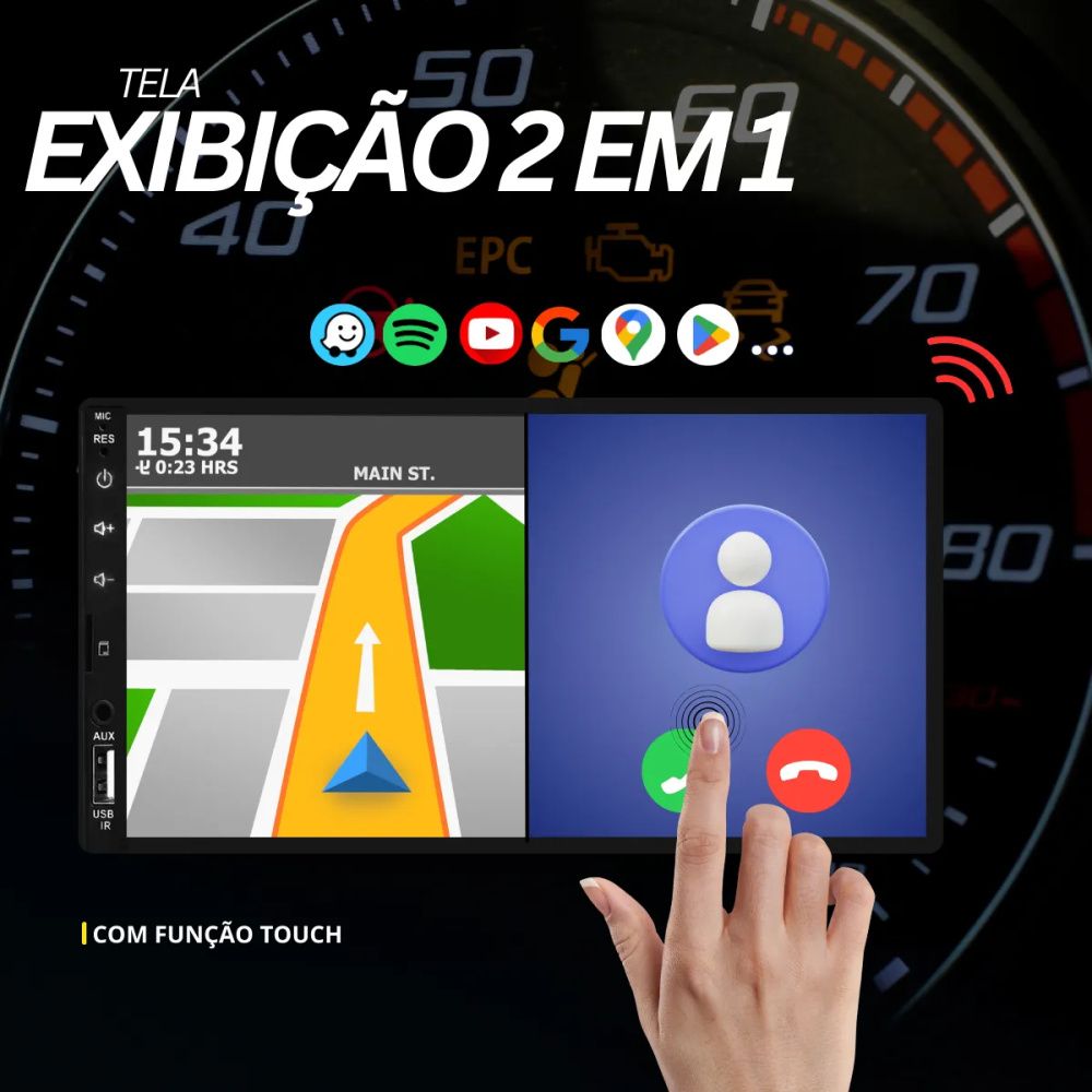 Multimídia Universal Play Pro + Câmera de Ré (Compatível com todos os modelos de veículos)