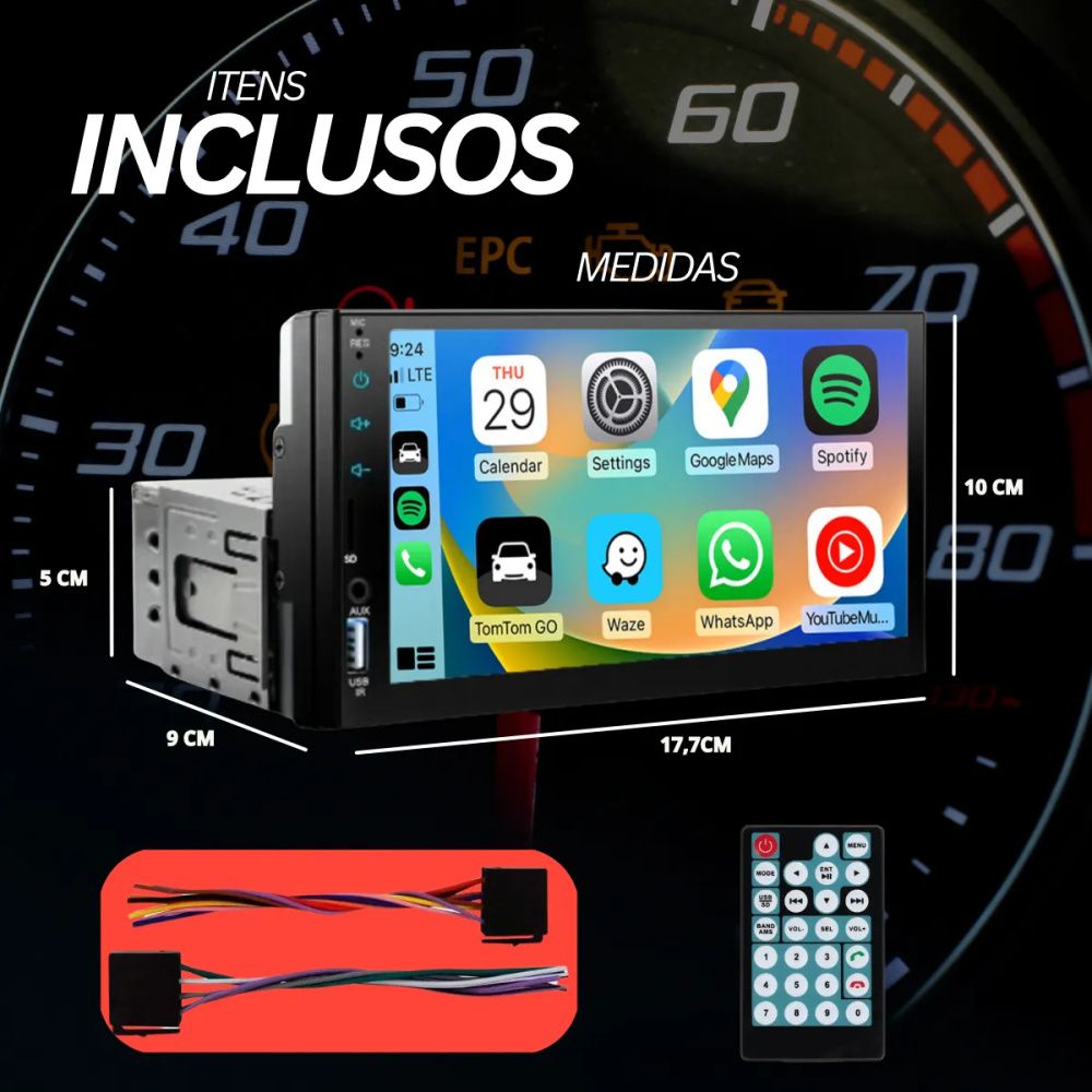 Multimídia Universal Play Pro + Câmera de Ré (Compatível com todos os modelos de veículos)
